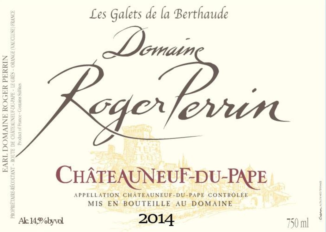 Roger Perrin Chateauneuf-du-Pape Les Galets de la Berthaude 2014 Front Label
