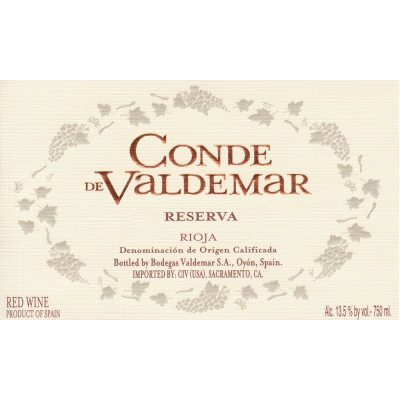 Bodegas Valdemar Conde de Valdemar Reserva 2005 Front Label