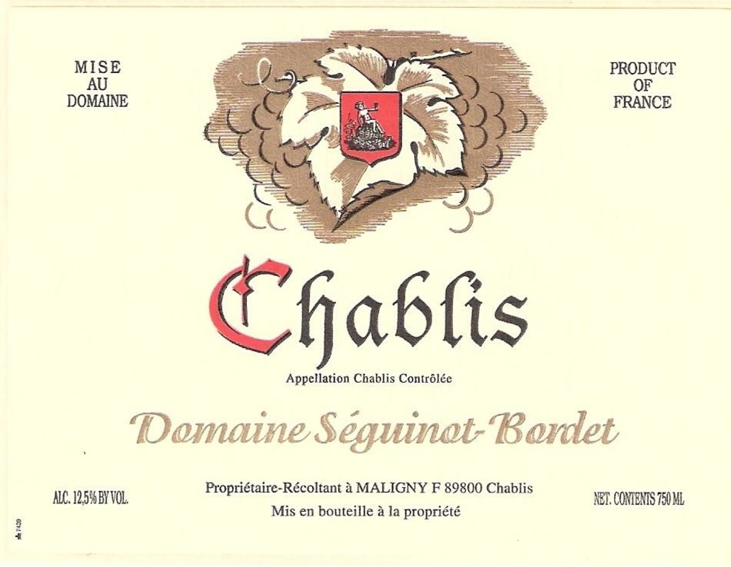 Domaine Seguinot-Bordet Chablis 2014 Front Label