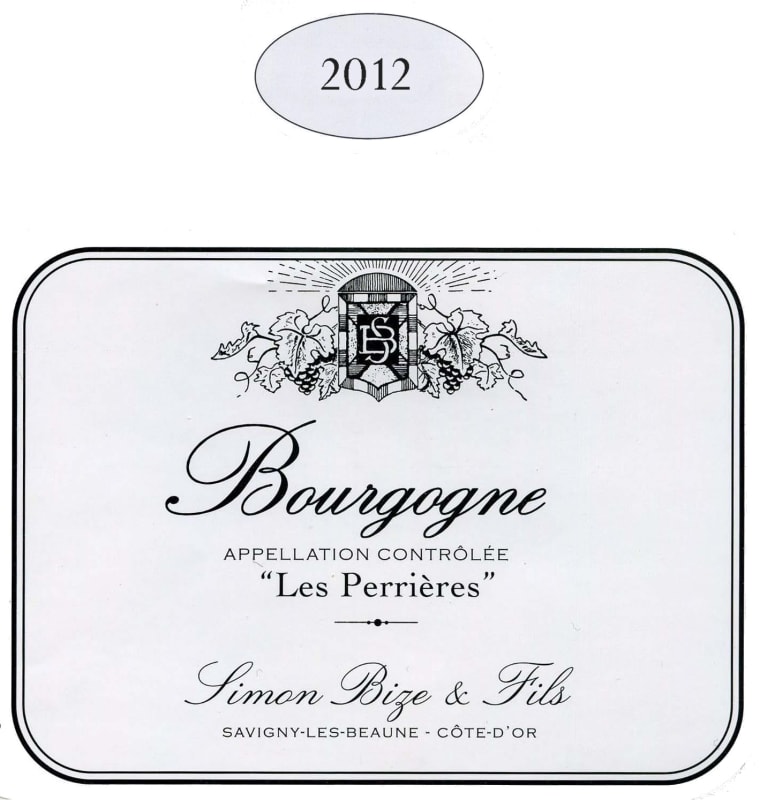 Simon Bize et Fils Bourgogne Les Perrieres 2012 Front Label