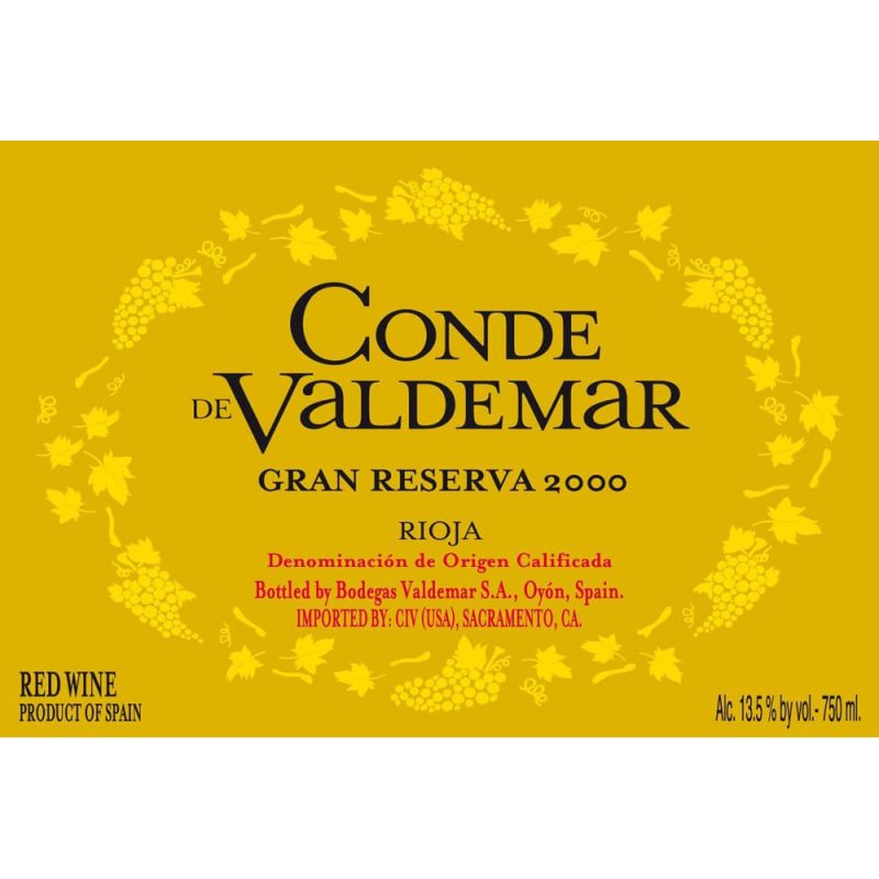 Bodegas Valdemar Conde de Valdemar Gran Reserva 2000 Front Label