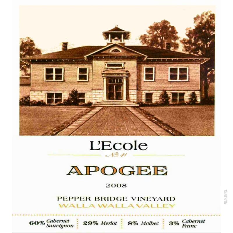 L'Ecole 41 Pepper Bridge Vineyard Apogee 2008 Front Label