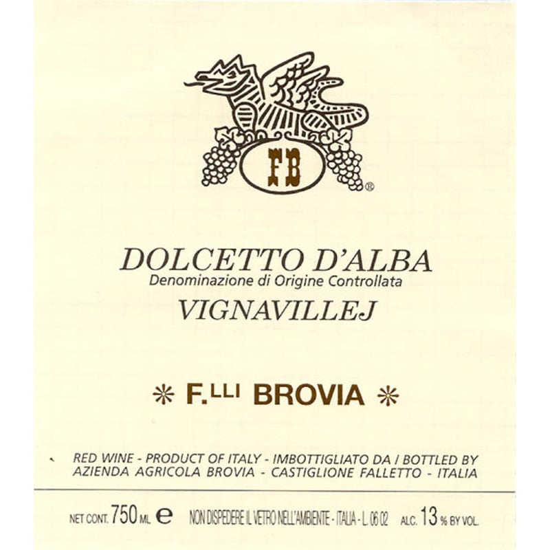 Brovia Dolcetto d'Alba Vignavillej 2009 Front Label