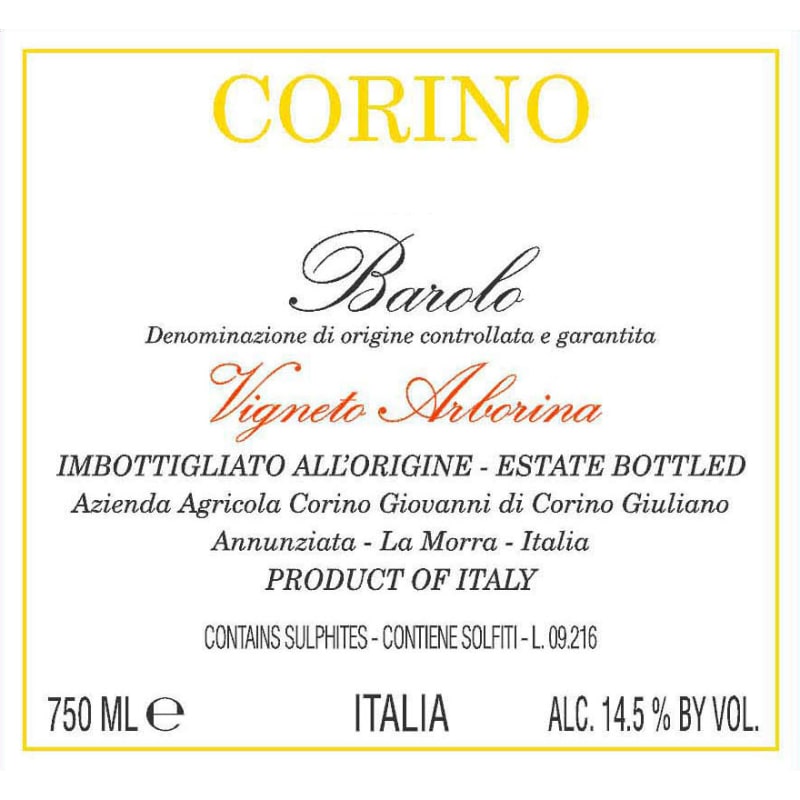 Giovanni Corino Barolo Arborina 2007 Front Label