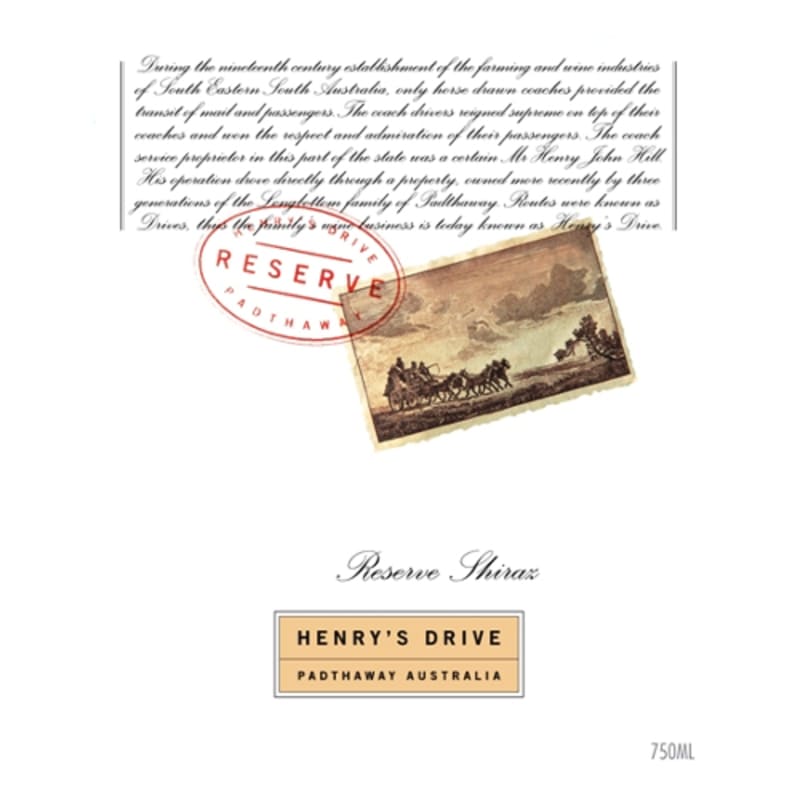 Henry's Drive Reserve Shiraz 2007 Front Label