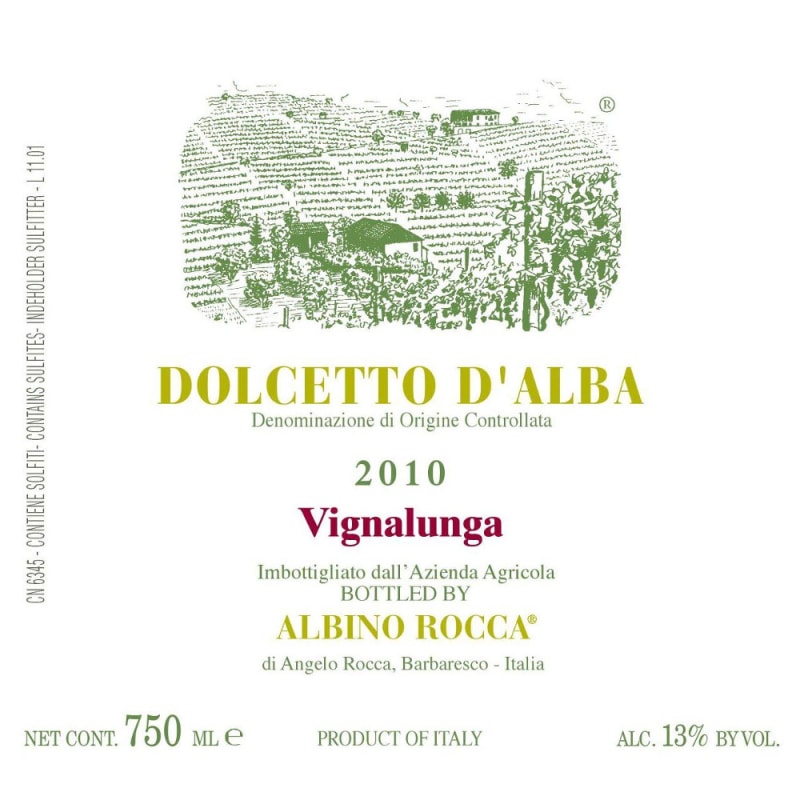 Albino Rocca Vignalunga Dolcetto d'Alba 2010 Front Label