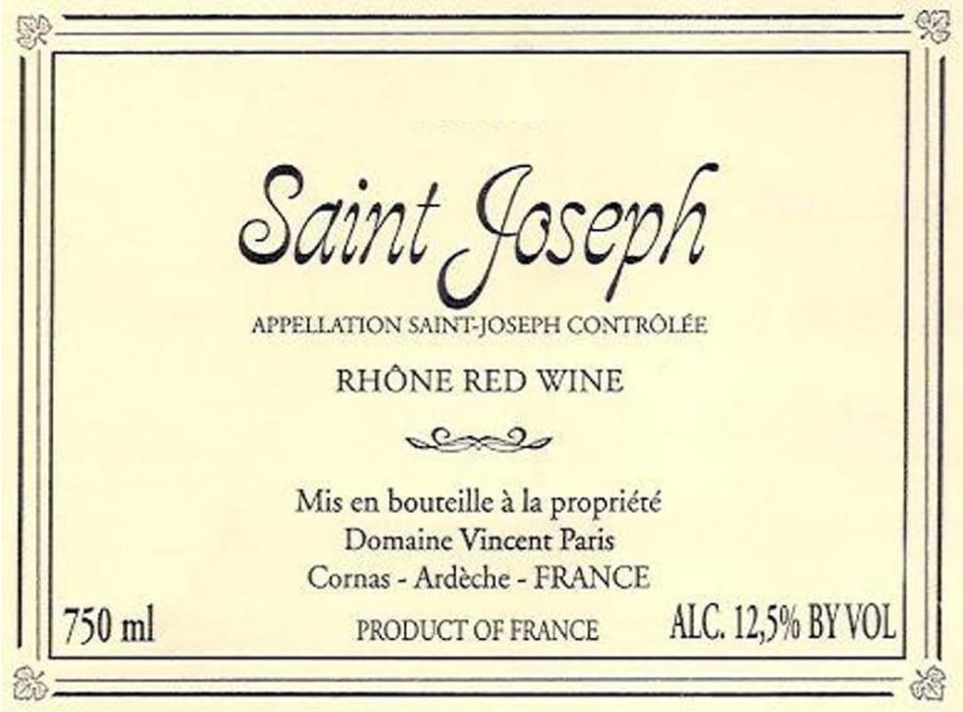 Vincent Paris Saint-Joseph Les Cotes 2012 Front Label