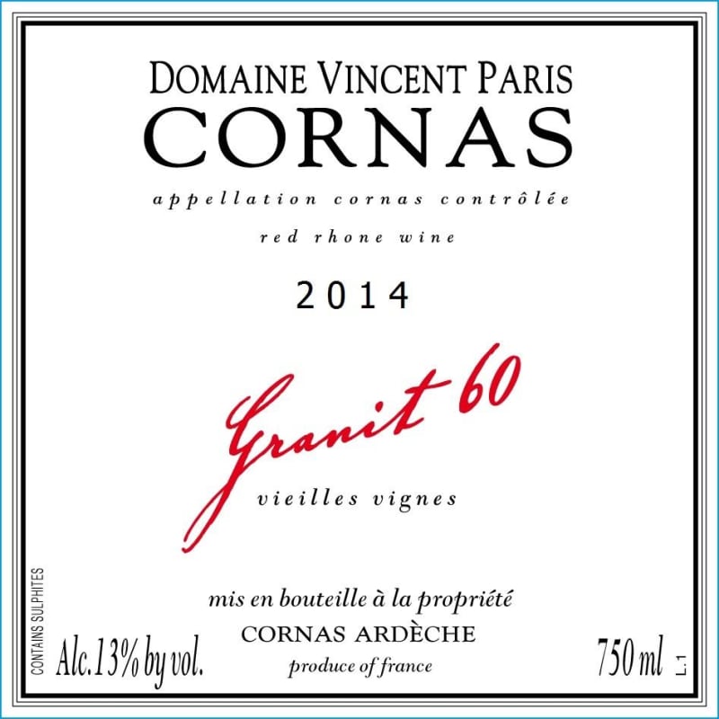 Vincent Paris Cornas Granit 60 2014 Front Label