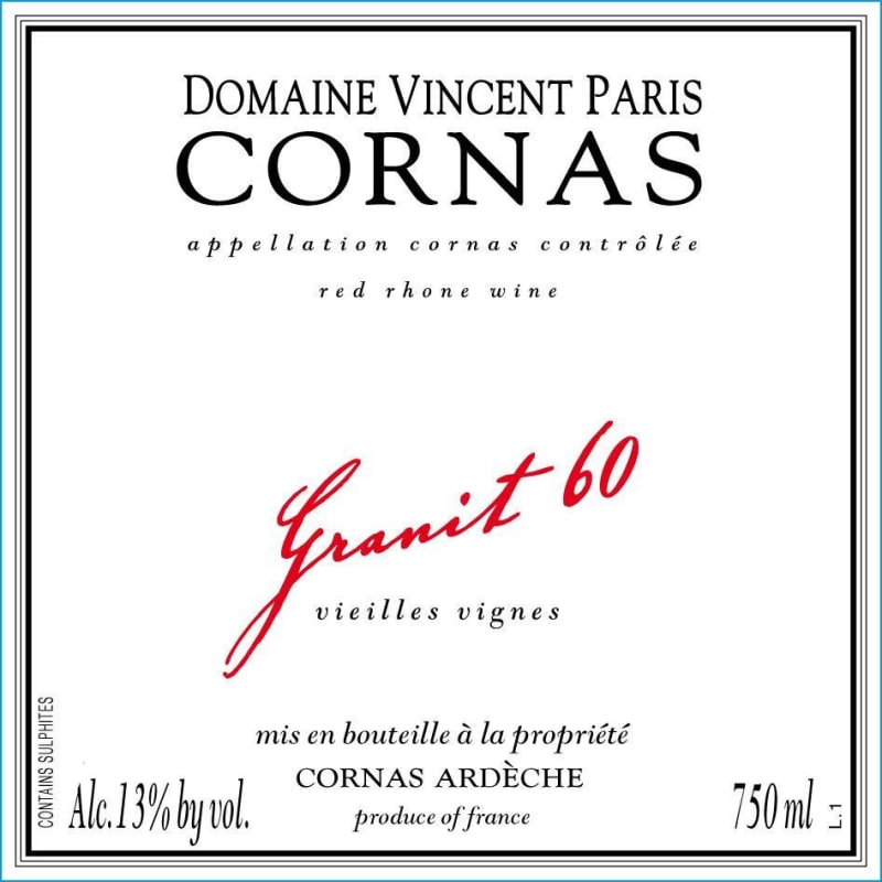 Vincent Paris Cornas Granit 60 2012 Front Label