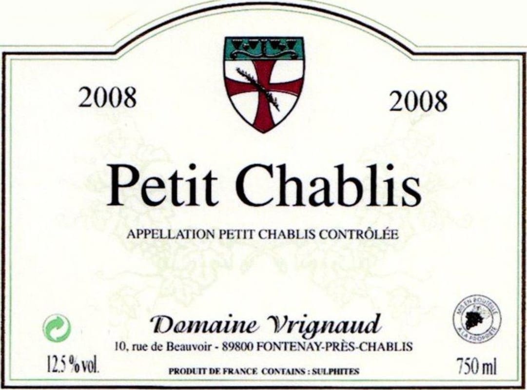 Domaine Vrignaud Petit Chablis 2008 Front Label