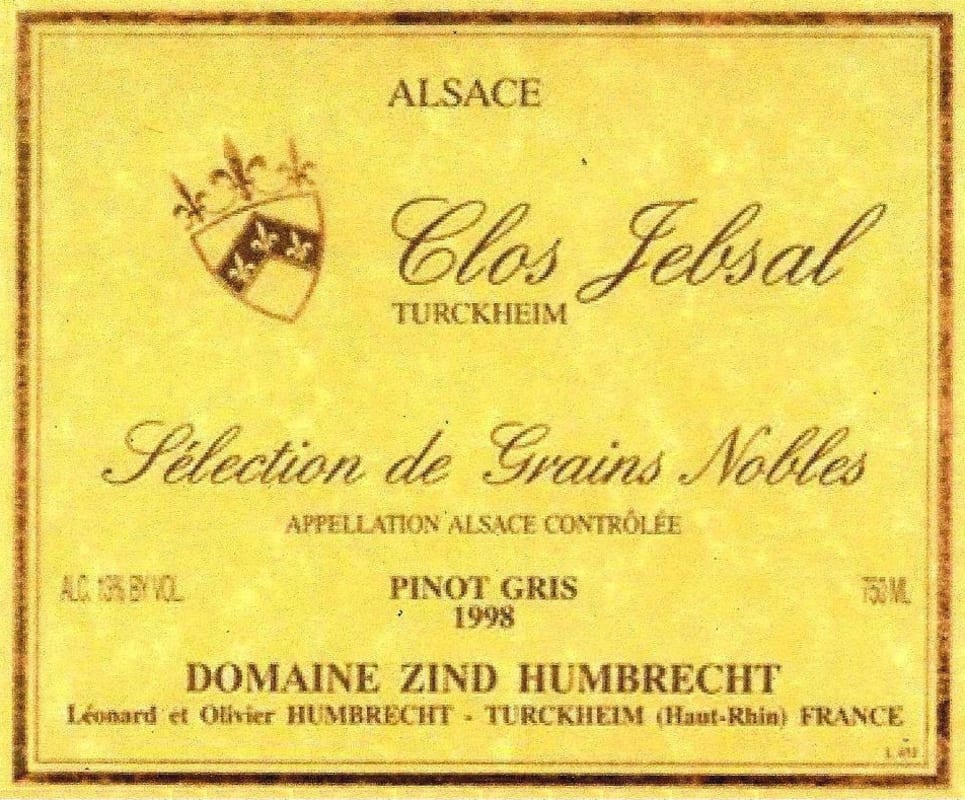 Zind-Humbrecht Selection des Grains Nobles Pinot Gris 1998 Front Label