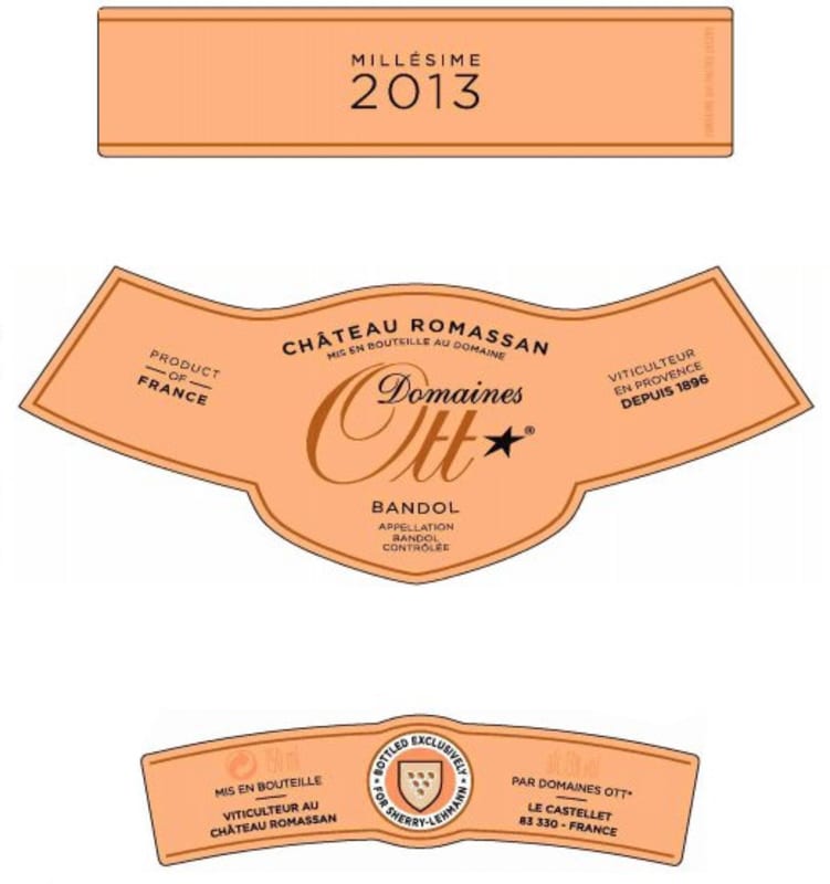 Domaines Ott Chateau Romassan Bandol Rouge 2013 Front Label