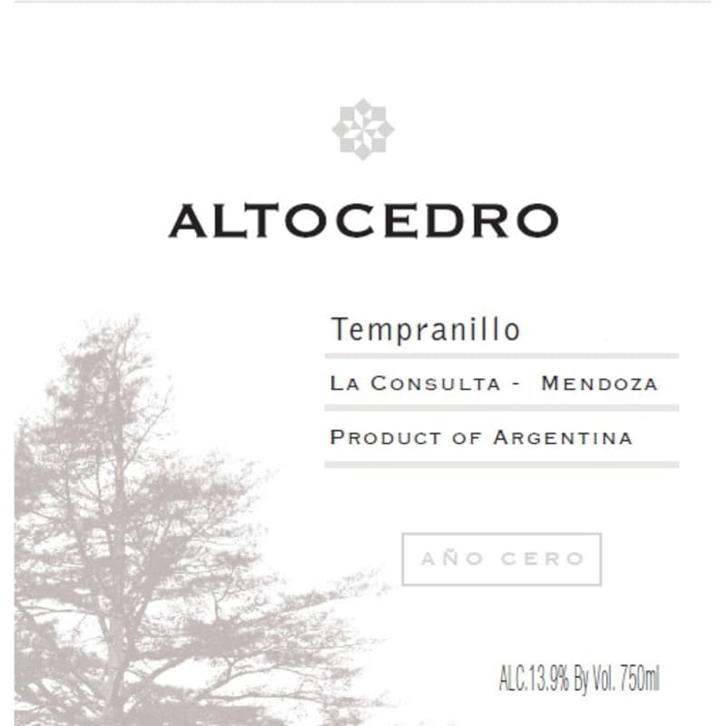 Altocedro Ano Cero Tempranillo 2010 Front Label