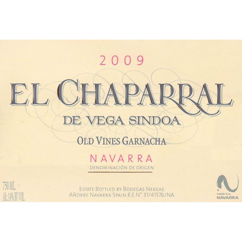 Bodegas Nekeas El Chaparral de Vega Sindoa Old Vines Garnacha 2009 Front Label