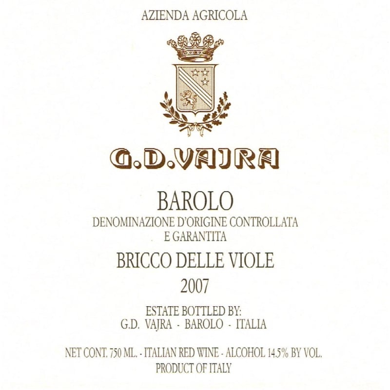 G.D. Vajra Barolo Bricco Delle Viole 2007 Front Label