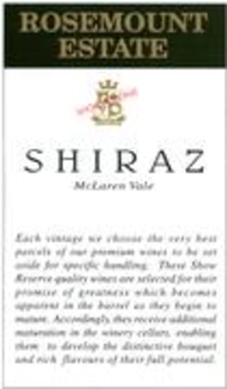 Rosemount Show Reserve Shiraz 1997 Front Label
