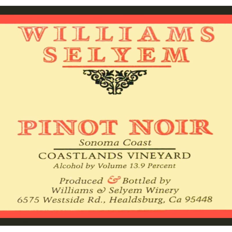 Williams Selyem Coastlands Pinot Noir 2009 Front Label