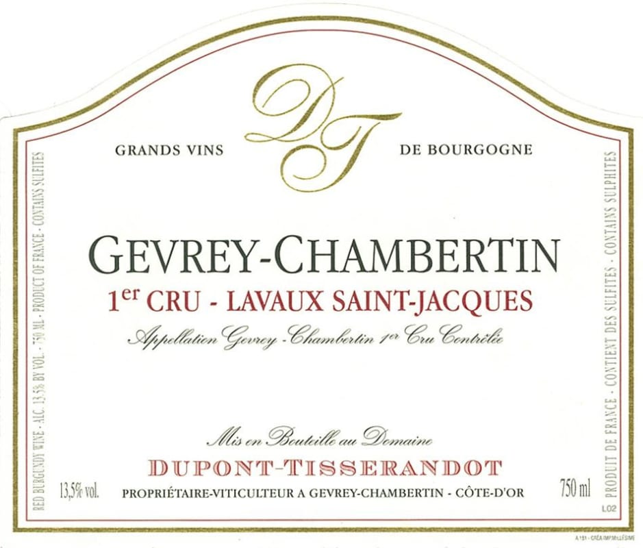 Dupont Tisserandot Gevrey-Chambertin Lavaut Saint-Jacques Premier Cru 2010 Front Label