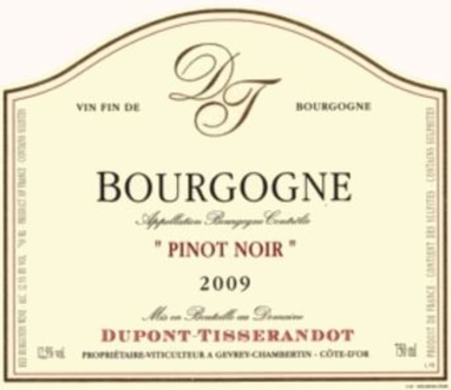 Dupont Tisserandot Bourgogne Rouge 2009 Front Label