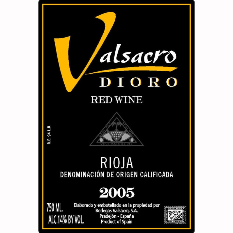 Bodegas Valsacro Dioro Rioja 2005 Front Label