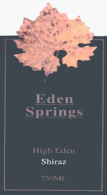 Eden Springs High Eden Shiraz 2014 Front Label