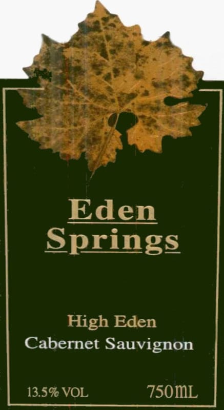 Eden Springs High Eden Cabernet Sauvignon 2005 Front Label