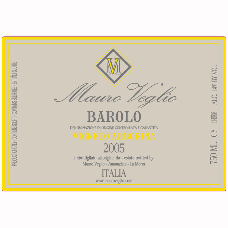Mauro Veglio Barolo Arborina 2005 Front Label