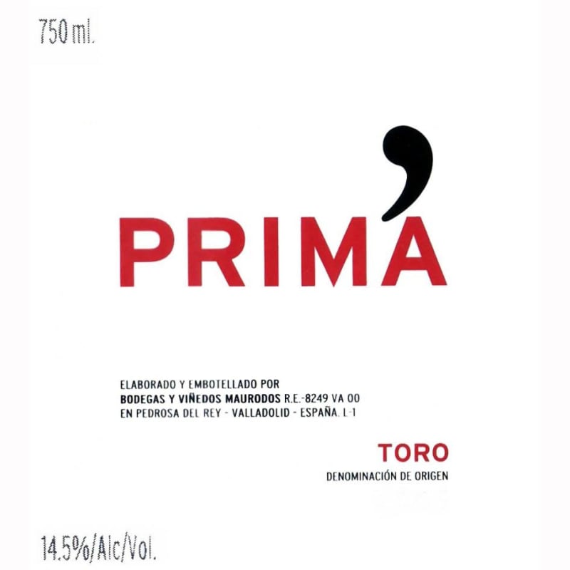 Bodegas y Vinedos Maurodos Prima 2009 Front Label