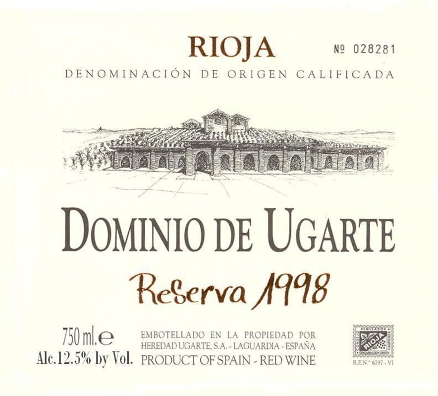 Heredad Ugarte Reserva 1998 Front Label