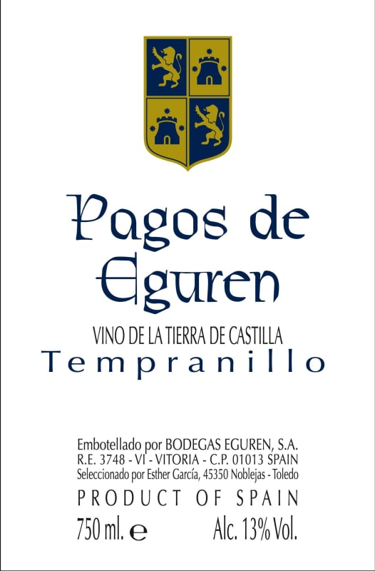 Heredad Ugarte Pagos de Eguren Vino de Tierra Tempranillo 2012 Front Label
