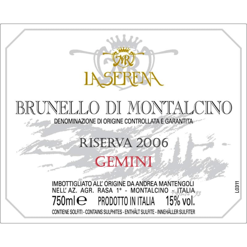 La Serena Brunello di Montalcino Riserva Gemini 2006 Front Label