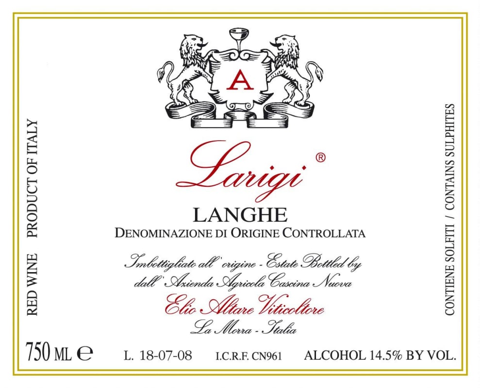 Elio Altare Langhe Larigi Rosso 2007 Front Label