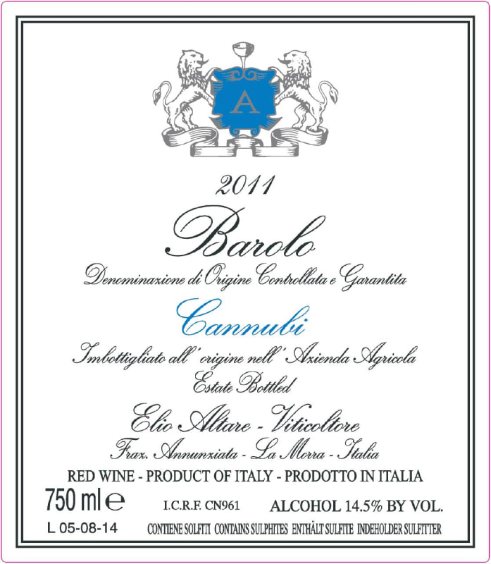 Elio Altare Barolo Cannubi 2011 Front Label