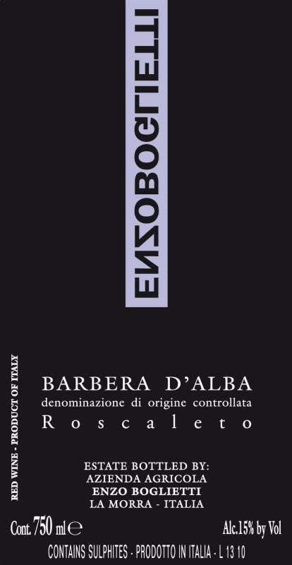 Enzo Boglietti Roscaleto Barbera 2012 Front Label