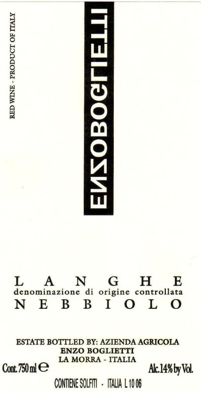 Enzo Boglietti Langhe Nebbiolo 2012 Front Label