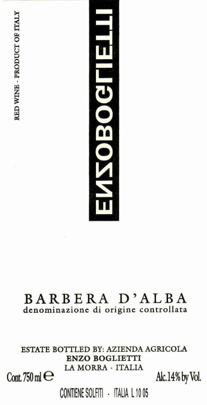 Enzo Boglietti Barbera 2013 Front Label
