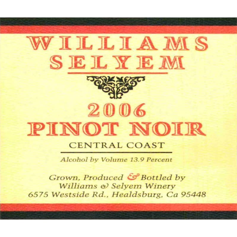 Williams Selyem Central Coast Pinot Noir 2006 Front Label