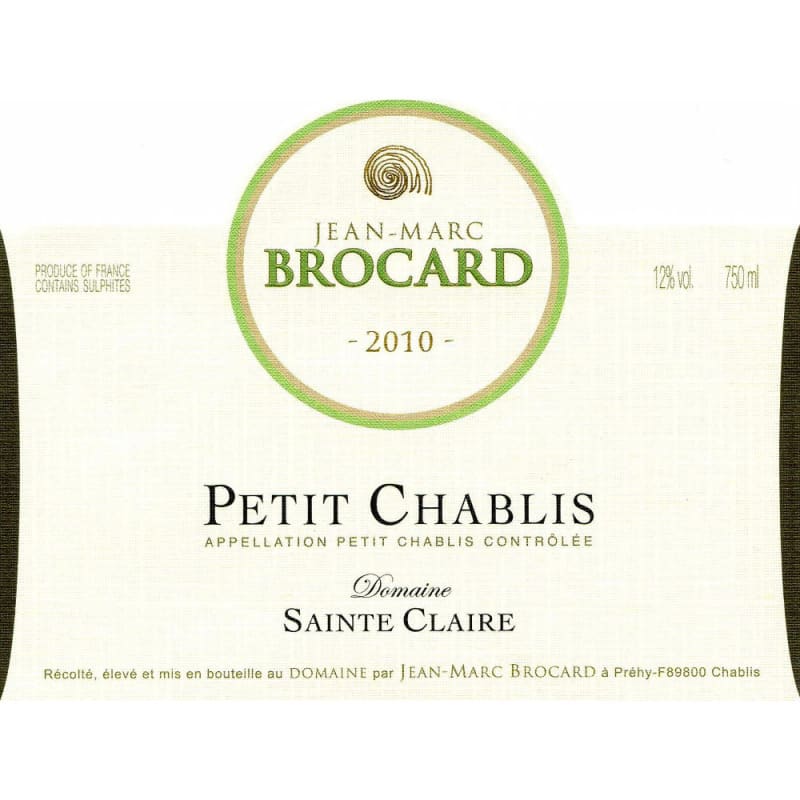 Brocard Petit Chablis Domaine Sainte Claire 2010 Front Label