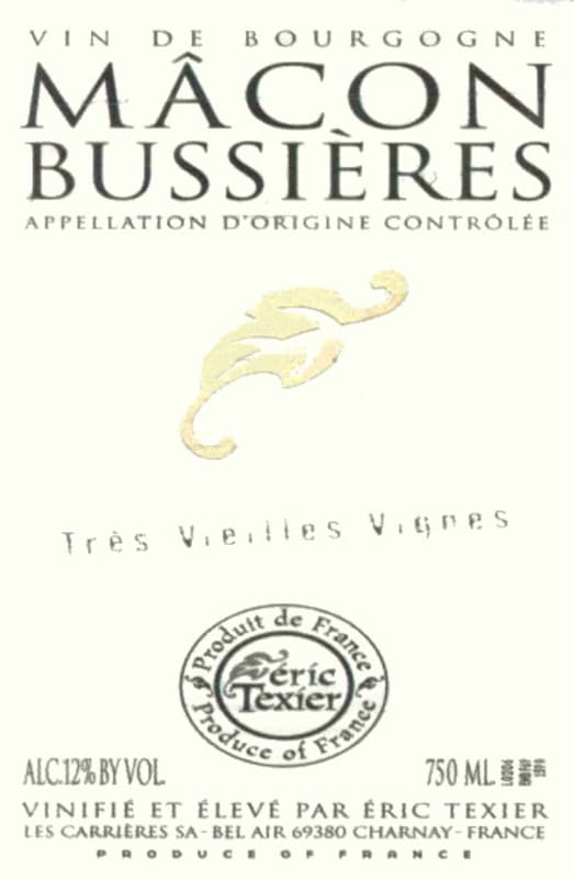 Eric Texier Macon Bussieres Tres Vieilles Vignes 2013 Front Label