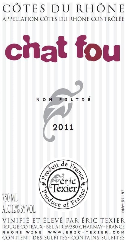 Eric Texier Chat Fou 2011 Front Label