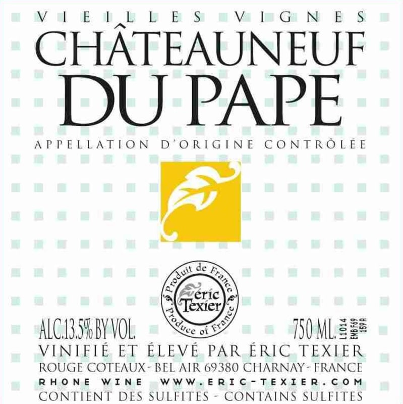 Eric Texier Chateauneuf-du-Pape Vieilles Vignes Blanc 2013 Front Label