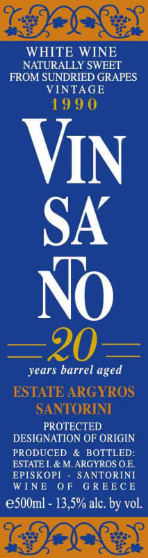 Estate Argyros Estate Argyros Vin Santo 1990 Front Label