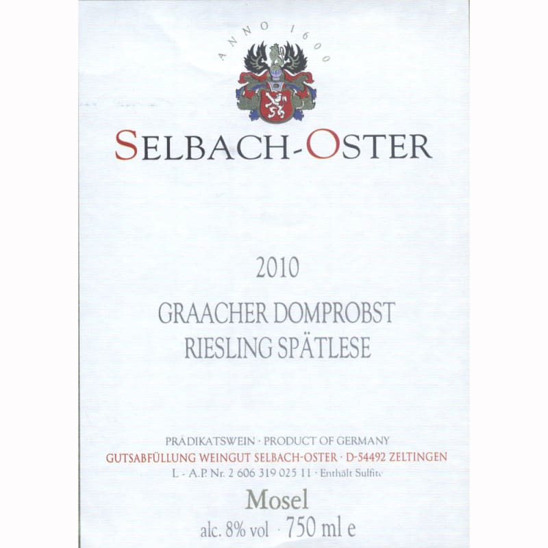 Selbach Oster Graacher Domprobst Riesling Spatlese 2010 Front Label