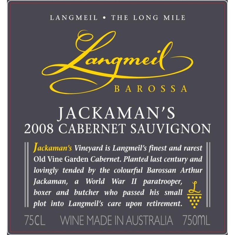 Langmeil Jackaman's Cabernet Sauvignon 2008 Front Label