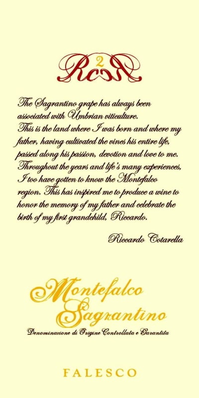 Falesco Montefalco Sagrantino RC2 2009 Front Label