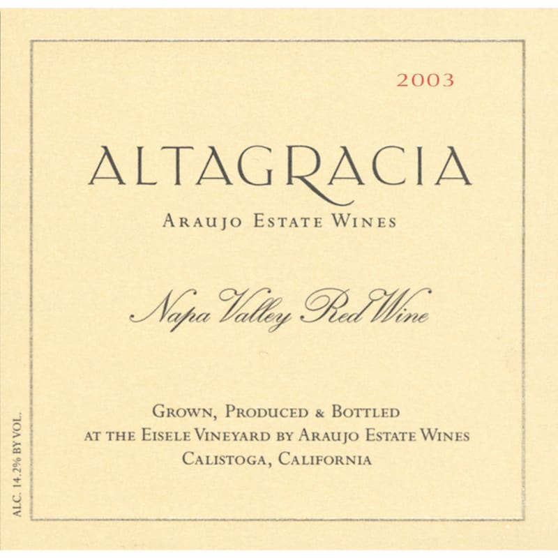 Araujo Altagracia 2003 Front Label