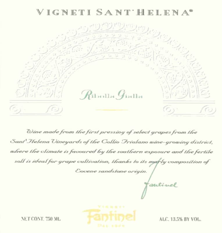 Fantinel Tenuta Sant'Helena Ribolla Gialla 2009 Front Label