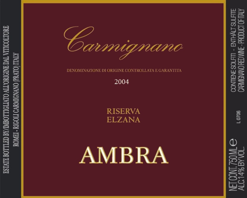 Ambra Carmignano Elzana Riserva 2004 Front Label