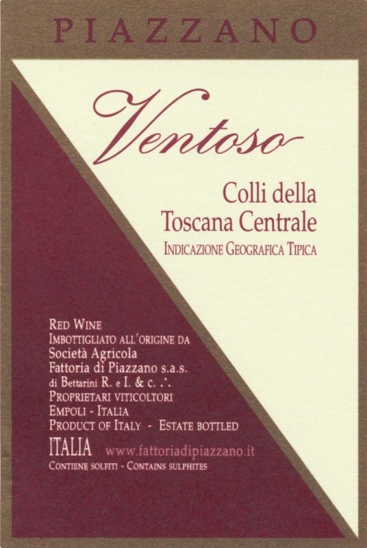 Piazzano Ventoso Colli della Toscana Centrale 2015 Front Label