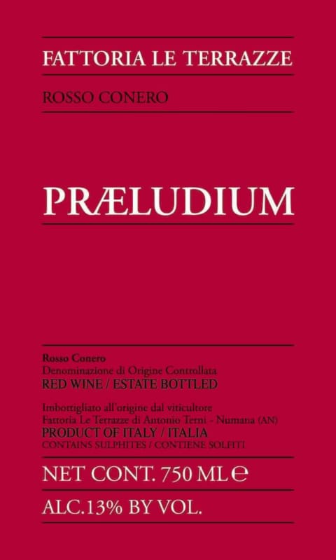Le Terrazze Rosso Conero Praeludium 2009 Front Label